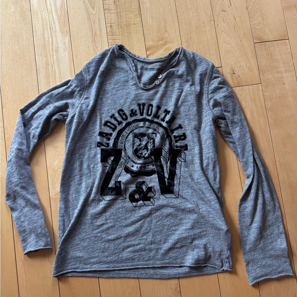 Zadig & Voltaire Heather Gray Graphic Long Sleeve 8 years